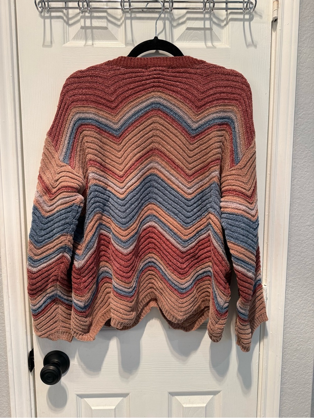 🩵🤎ANNIEWEAR Chevron Ribbed Knit Sweater | Rust Blue Multi Stripe | Medium - Picture 4 of 5